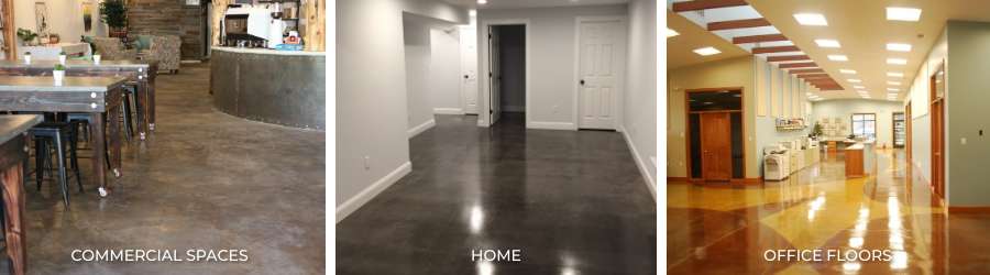 Commercial, home and office concrete floors stained with tinted concrete sealer